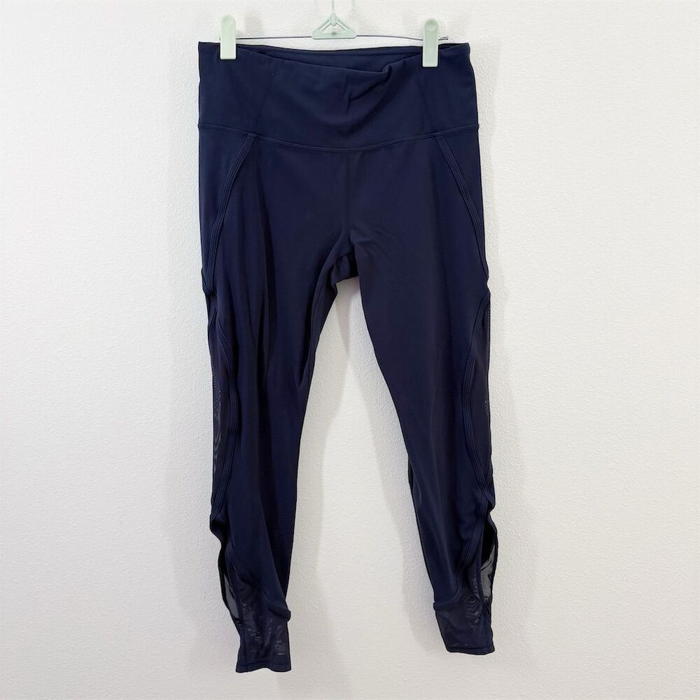 Athleta Women's Blue Mesh Cutout 7/8 Tights Size‎ M Yoga Gym Leggings Athleisure
